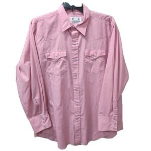 Vintage H Bar C Shirt Men Pink Western Pearl Snap Ranchwear Rodeo 17 1/2 35